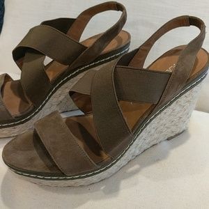 Olive green suede wedges